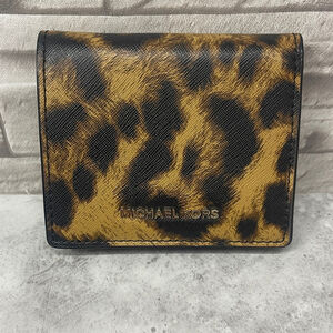 Michael Kors Cheetah Leopard Print Flap Card Holder Wallet Butterscotch/Black